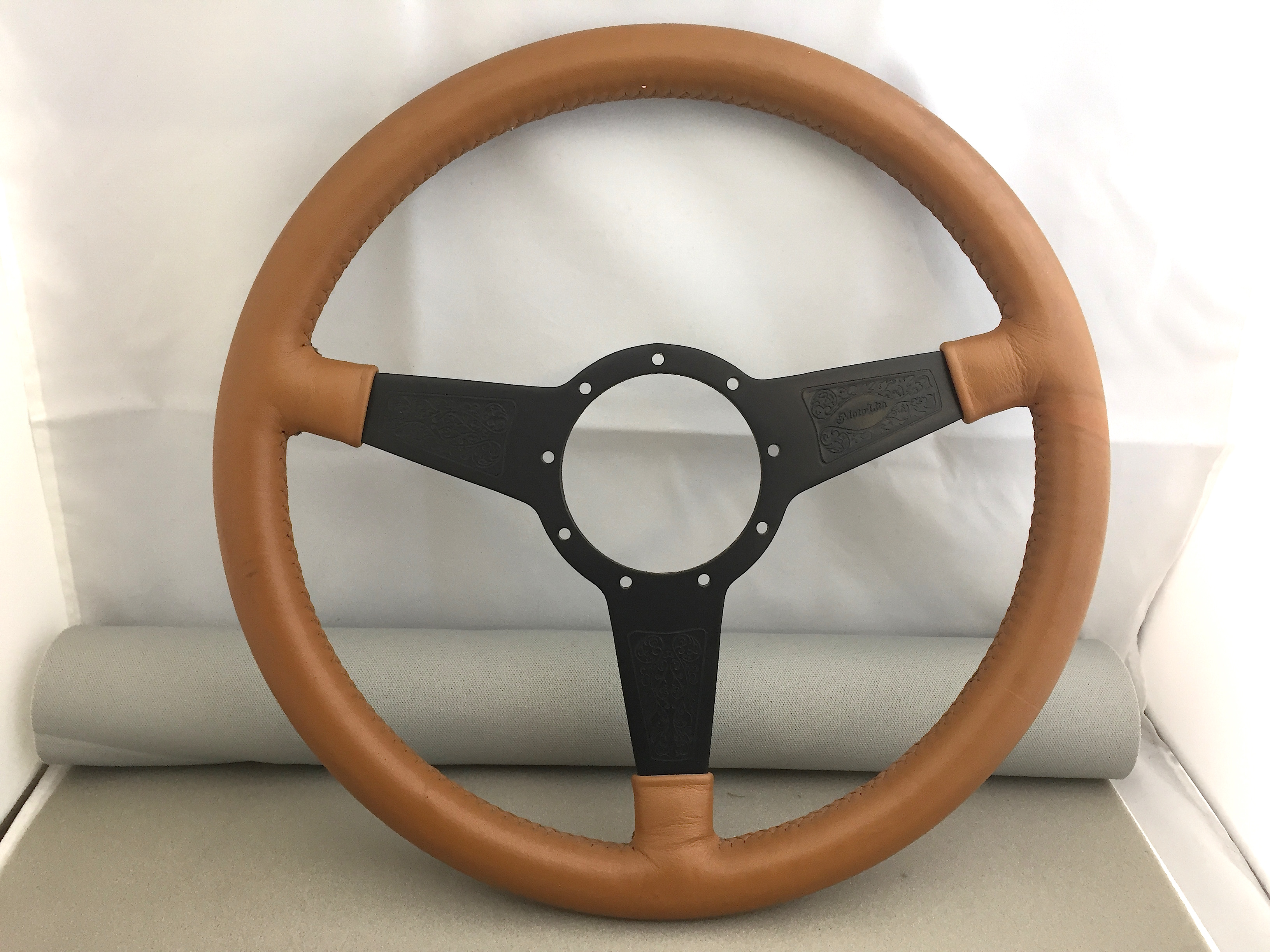 Rare MotoLita Tan Leather Wrapped 15" Steering Wheel